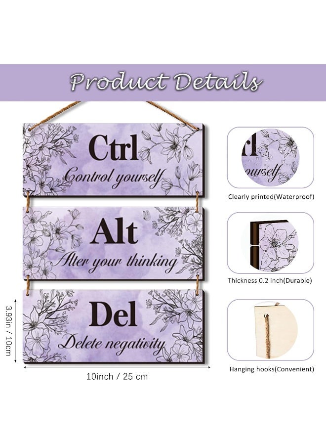 ZINYAZHE 3 Pieces Purple Wall Decor with Positive Quotes Ctrl Alt Del - Image 3