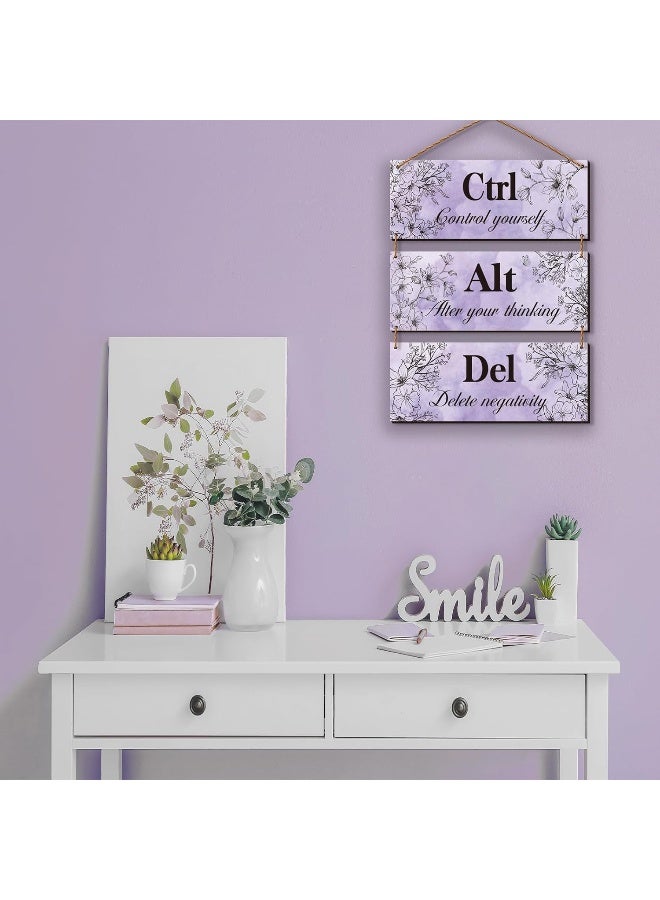 ZINYAZHE 3 Pieces Purple Wall Decor with Positive Quotes Ctrl Alt Del - Image 2