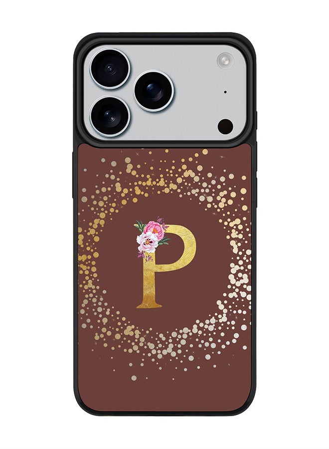 Stylizedd iPhone 17 Pro Case, [Compatible with MagSafe] Slim Magnetic cover Phone Case iPhone 17 Pro -Custom Monogram Floral - P  (Brown ) - Image 1