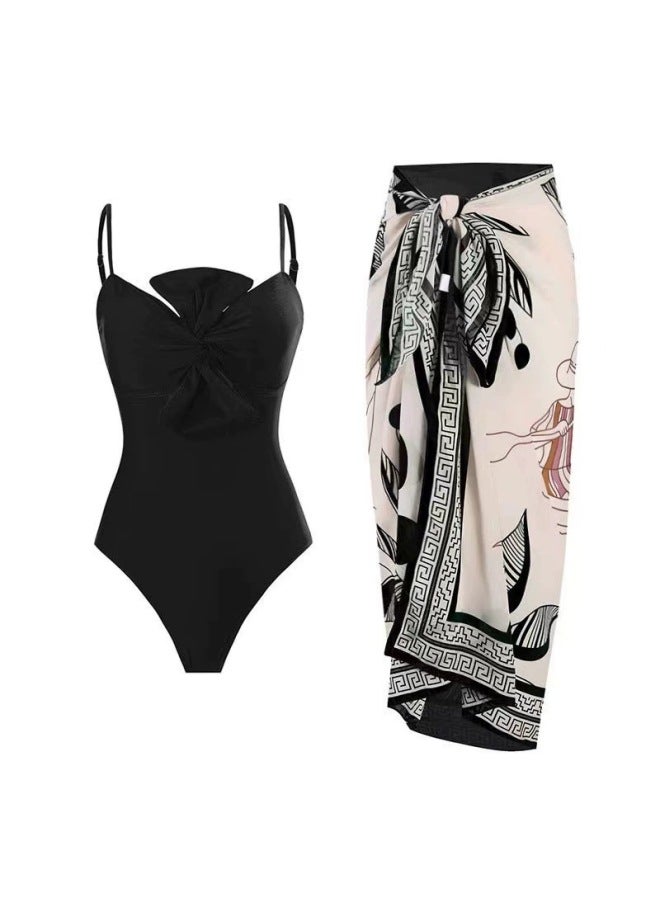 Loquat Langqi 2024 European And American Women's Swimsuit Solid Color One-piece Bow Conservative Swimsuit For Women-Color:Green Suit- - Image 3