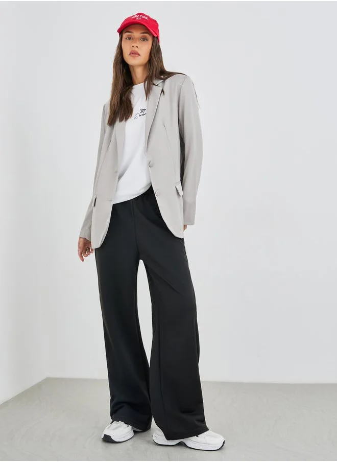 ستايلي Styli Women Grey Solid Oversized Longline Single Breasted Blazer