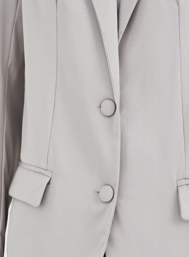 Styli Women Grey Solid Oversized Longline Single Breasted Blazer - Image 4