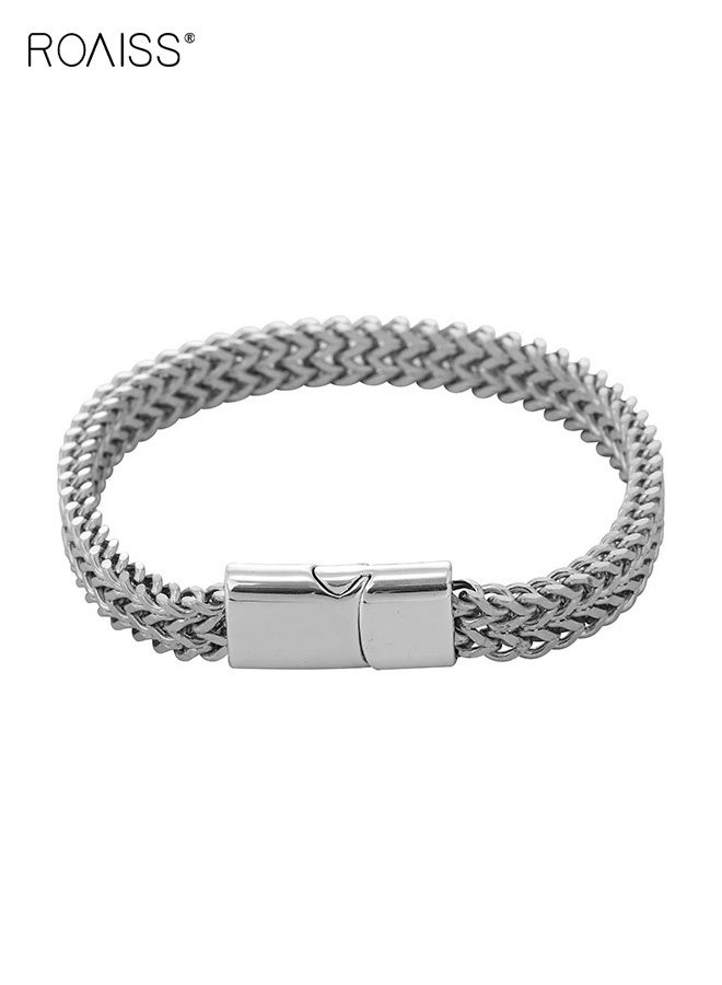 roaiss Hip Hop Stainless Steel Double Sided Fish Scale Bracelet for Men, Double Row Reversible Punk Bracelet - Image 3
