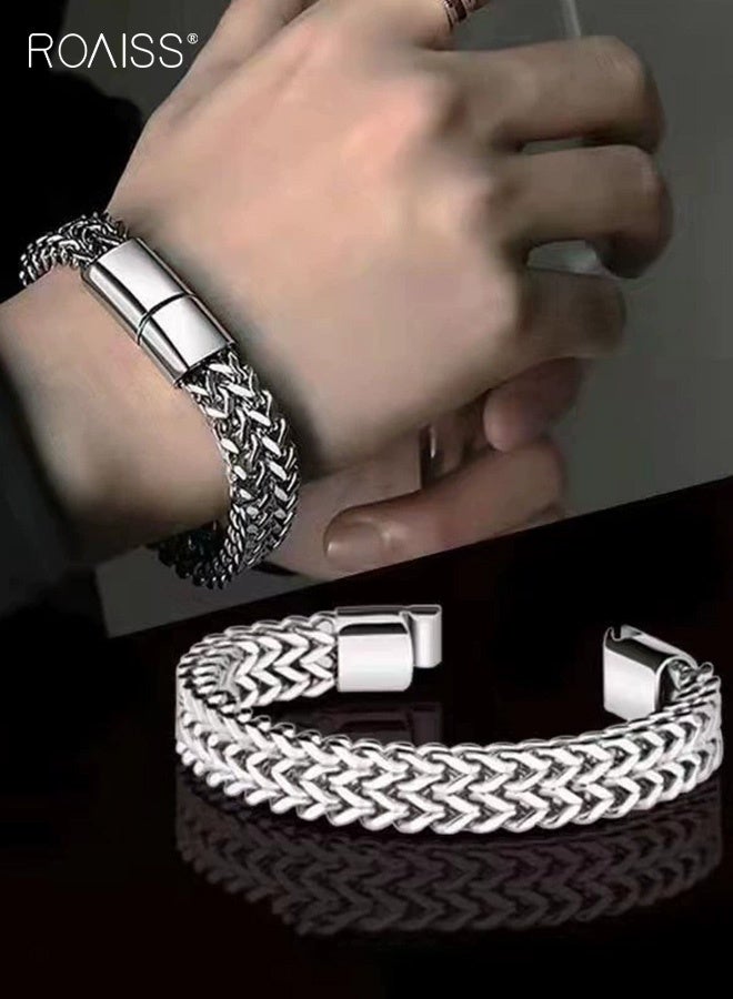 roaiss Hip Hop Stainless Steel Double Sided Fish Scale Bracelet for Men, Double Row Reversible Punk Bracelet - Image 1