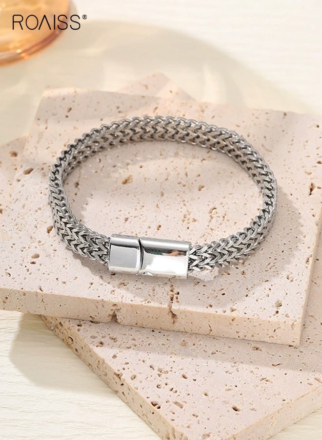 roaiss Hip Hop Stainless Steel Double Sided Fish Scale Bracelet for Men, Double Row Reversible Punk Bracelet - Image 2