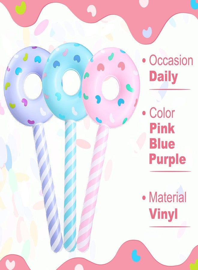 Civaner 6 Pcs Inflatable Donuts 33 Inch Candy Birthday Party Decorations Donut Shape Balloons Large Lollipop Stick Pool Float Candy Themed Party Favors for Kids(Macaron Color) - Image 3