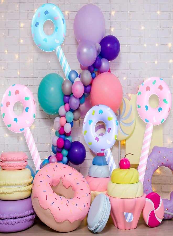 Civaner 6 Pcs Inflatable Donuts 33 Inch Candy Birthday Party Decorations Donut Shape Balloons Large Lollipop Stick Pool Float Candy Themed Party Favors for Kids(Macaron Color) - Image 4