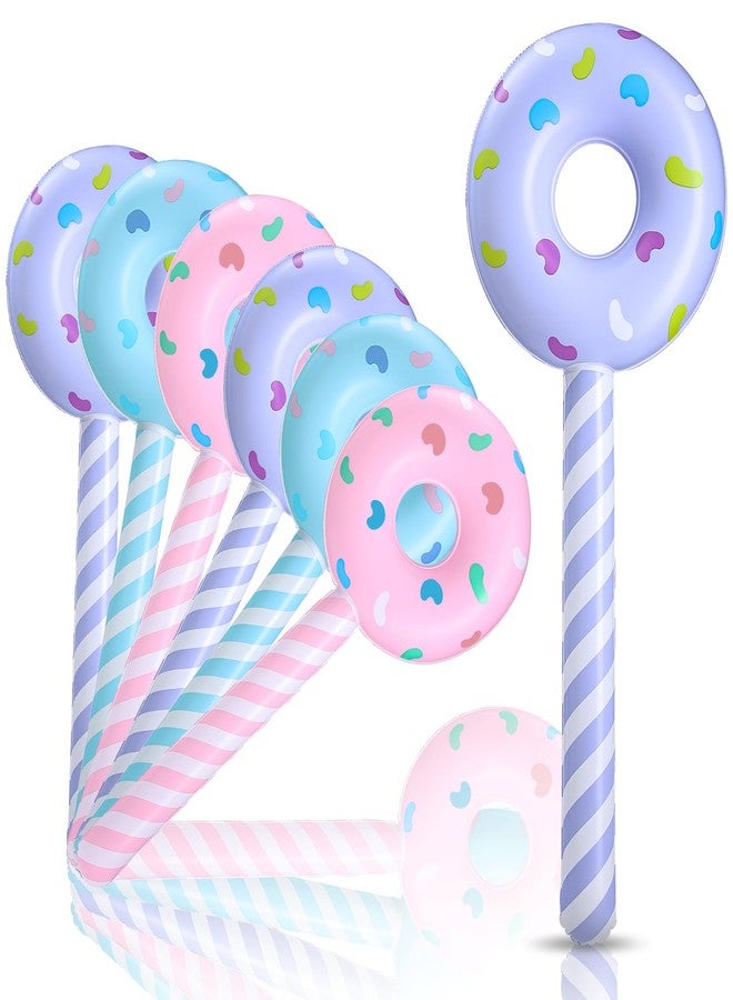 Civaner 6 Pcs Inflatable Donuts 33 Inch Candy Birthday Party Decorations Donut Shape Balloons Large Lollipop Stick Pool Float Candy Themed Party Favors for Kids(Macaron Color) - Image 1