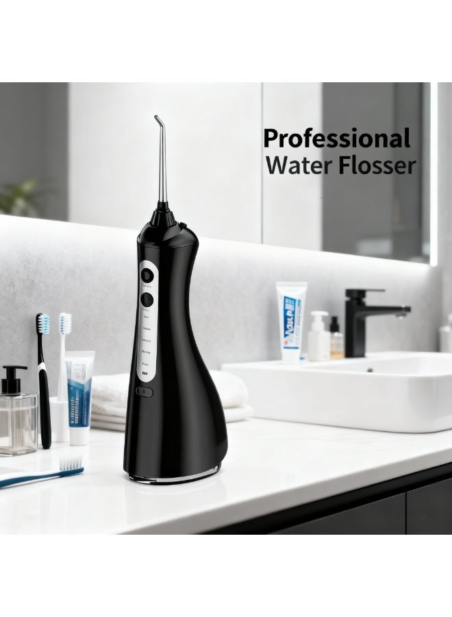 Cordless Portable Oral Irrigator / Water Flosser – 5 Cleaning Modes, 4 Nozzles, IPX7 Waterproof - Black, 320ml - Image 2
