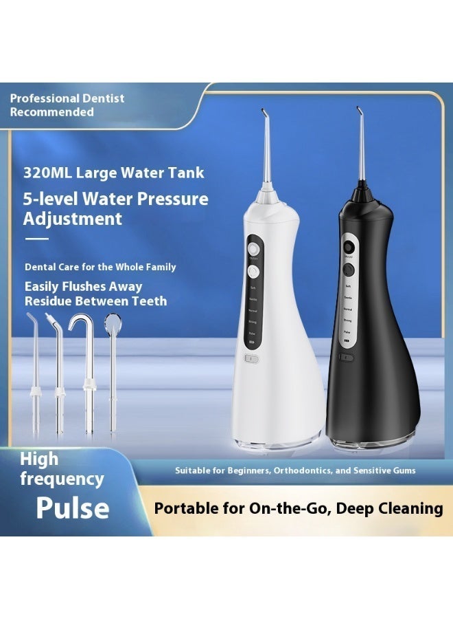 Cordless Portable Oral Irrigator / Water Flosser – 5 Cleaning Modes, 4 Nozzles, IPX7 Waterproof - Black, 320ml - Image 4