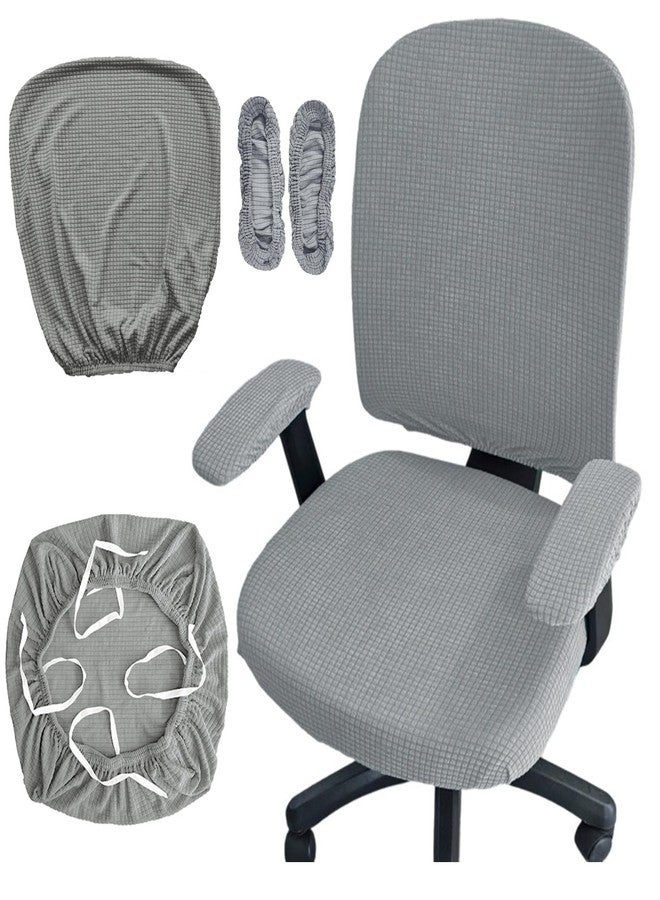 HAPPYDOG 4 Pcs Office Chair Covers Set Stretchable Protective Rotating Computer Chair Seat Covers with Armrest Covers (Light Grey) - Image 1