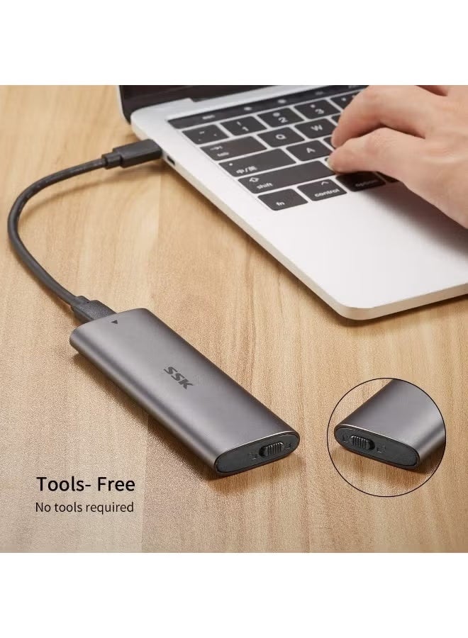 SSK enclosure nvme enclosure Aluminum M.2 to USB NVMe SATA SSD Enclosure Reader, Tool-Free USB 3.2 Gen 2 10Gbps NVMe PCI-E 6Gbps SATA M-Key / B+M Key Solid State Drive External Adapter With UASP Trim, for SSDs 2242 2260 2280 - Image 4