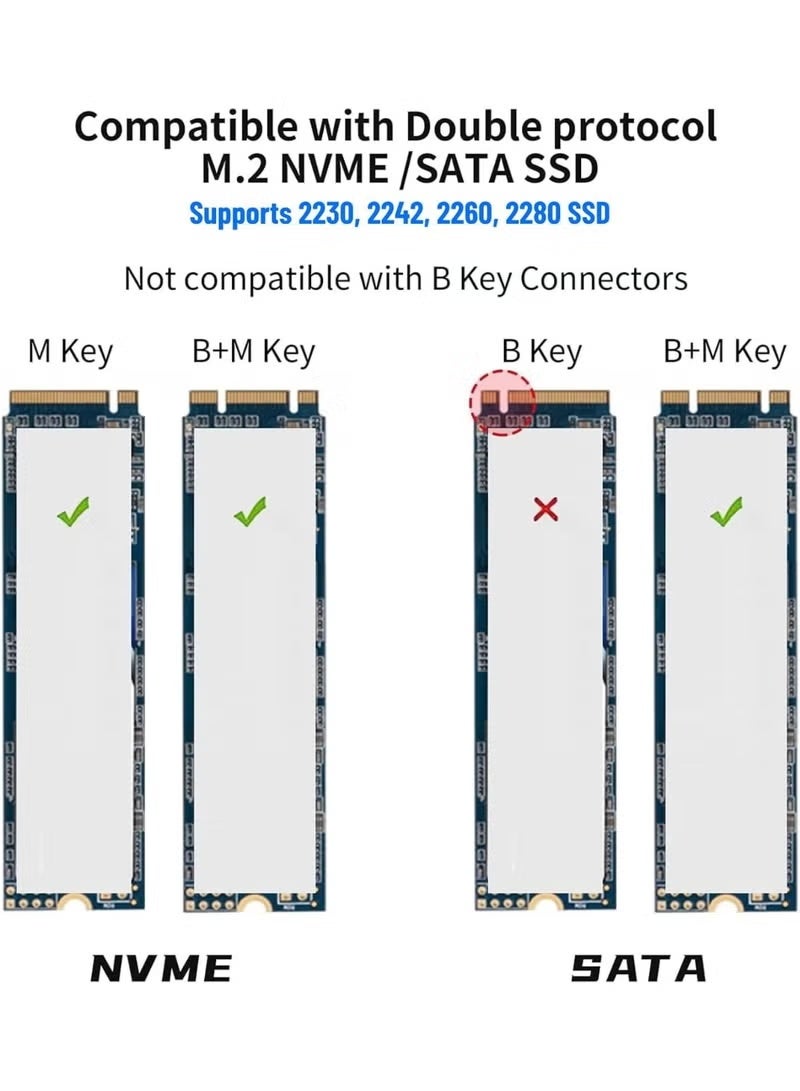 SSK enclosure nvme enclosure Aluminum M.2 to USB NVMe SATA SSD Enclosure Reader, Tool-Free USB 3.2 Gen 2 10Gbps NVMe PCI-E 6Gbps SATA M-Key / B+M Key Solid State Drive External Adapter With UASP Trim, for SSDs 2242 2260 2280 - Image 2