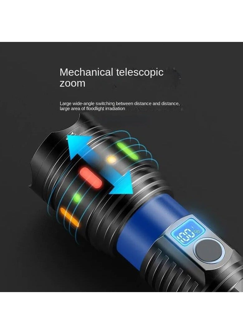 Generic Torch Light High Powered Handheld Flashlight Rechargeable LED Torch with a Long Range Reach, Colorful Fluorescent Strips Body Mechanically Zoomable for Searching Fishing Exploring  - Image 1