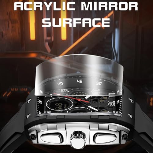 findtime Watches for Men Unique Rectangle Relojes para Hombres Black Wristwatch with Digital Analog Dual Time Display Countdown Stopwatch Punk Cool Design 5ATM Waterproof - Image 4