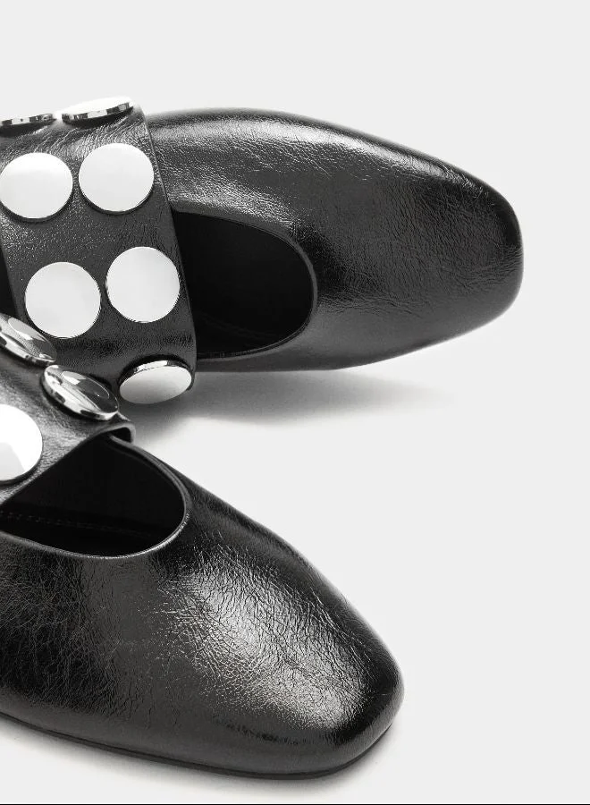 بارفوا أحذية الباليه المسطحة مع حزام وترصيع