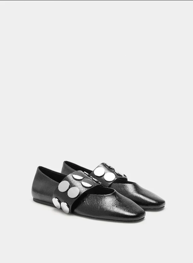 بارفوا أحذية الباليه المسطحة مع حزام وترصيع