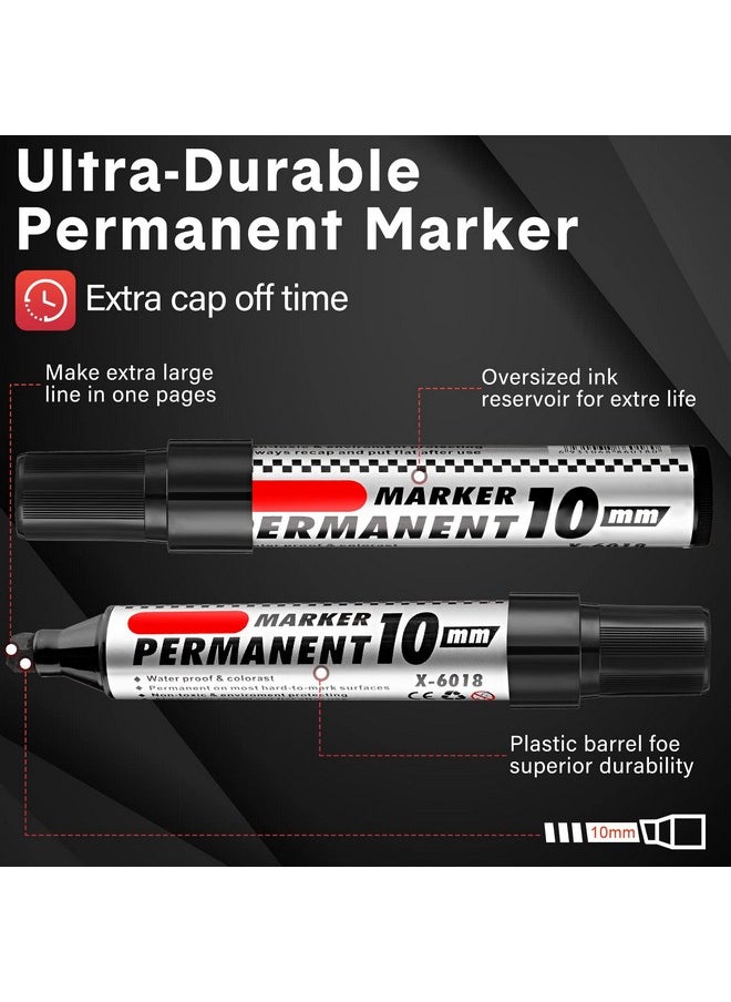 Teling - 12 Pcs Jumbo Size Permanent Markers Bulk Chisel Tip Big Marker Pens Markers Set For Industrial Use Work On Wood Metal Plastic Stone Glass - Image 1