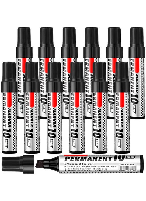 12 Pcs Jumbo Size Permanent Markers Bulk Chisel Tip Big Marker Pens Markers Set For Industrial Use Work On Wood Metal Plastic Stone Glass