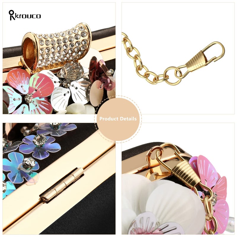 Rkrouco Women's Floral Evening Clutch Bag - Colorful Flower Handbag with Metal Rhinestones - Image 5