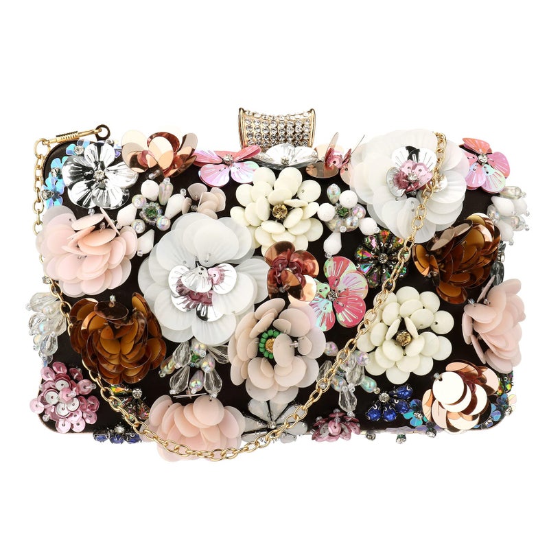 Rkrouco Women's Floral Evening Clutch Bag - Colorful Flower Handbag with Metal Rhinestones - Image 1