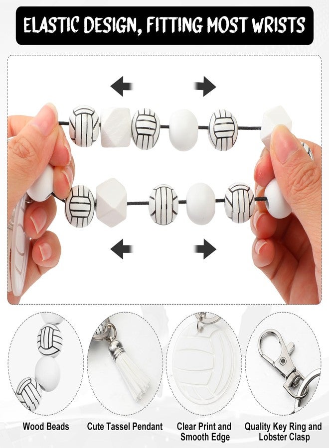 Siifert 20 Pcs Volleyball Charm Keychains Team Gifts Wood Bead Sports Wristlet Bracelets Volleyball Favors for Coach Players - Image 3