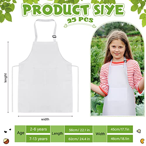Handepo 25 Pcs Kids Apron with Pocket Adjustable Chef Kids Children Cooking Painting Art Apron for Boys Girls713 YearsWhite - Image 5