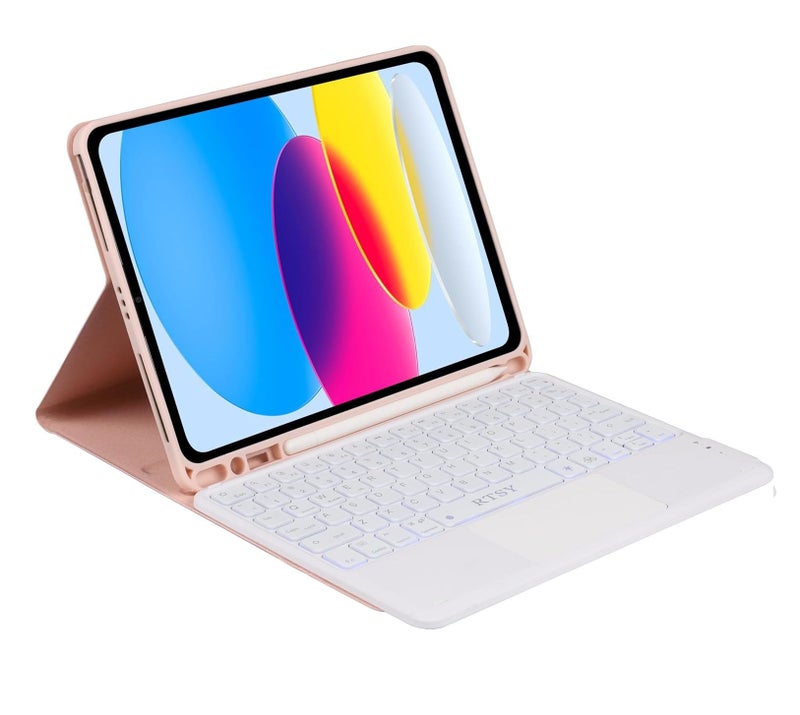 RTSY Keyboard case for iPad 11 (A16, 2025) & 10th Gen with Multi Gesture Touchpad & 7-Color Backlit,Multi Viewing Angle,Pencil Slot,Magnetically Detachable Bluetooth Keyboard-Pink/White - Image 1