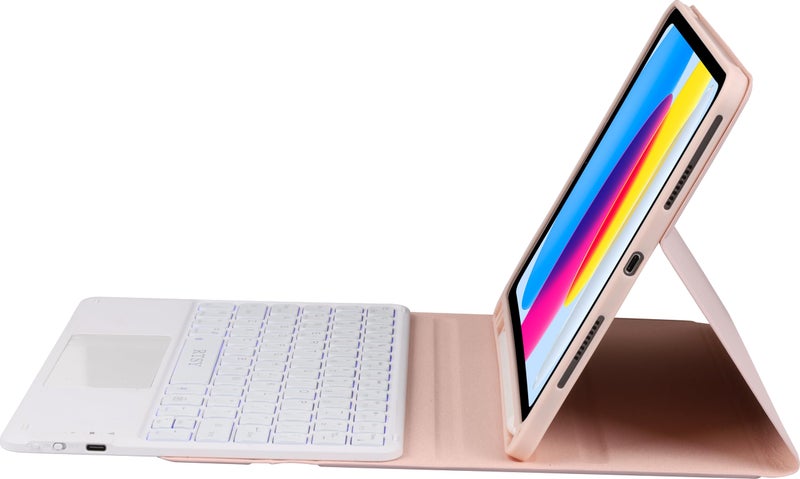 RTSY Keyboard case for iPad 11 (A16, 2025) & 10th Gen with Multi Gesture Touchpad & 7-Color Backlit,Multi Viewing Angle,Pencil Slot,Magnetically Detachable Bluetooth Keyboard-Pink/White - Image 3