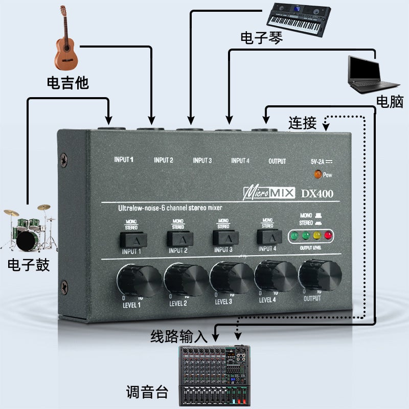 Four-Way Audio Mixer Mono Stereo Switching Mini Signal Diverter Small Headphone Amplifier - Image 4