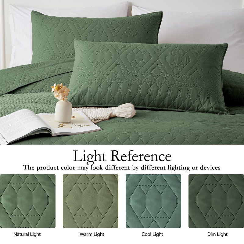 akkialla Full/Queen Size Quilt Bedding Set Green Lightweight Microfiber Soft Bedspread Modern Style Geoetric Pattern Coverlet Set for All Seasons 3 Piece(1 Quilt 2 Pillow Shams) - Image 4