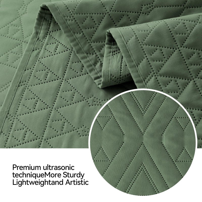 akkialla Full/Queen Size Quilt Bedding Set Green Lightweight Microfiber Soft Bedspread Modern Style Geoetric Pattern Coverlet Set for All Seasons 3 Piece(1 Quilt 2 Pillow Shams) - Image 5