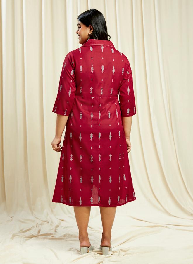 Globus Plus Size Maroon Ethnic Print Midi Dress - Image 3