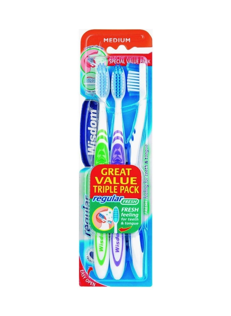 WISDOM Extra Regular Fresh Medium Toothbrush Value Pack of 3 Brushes - Image 1