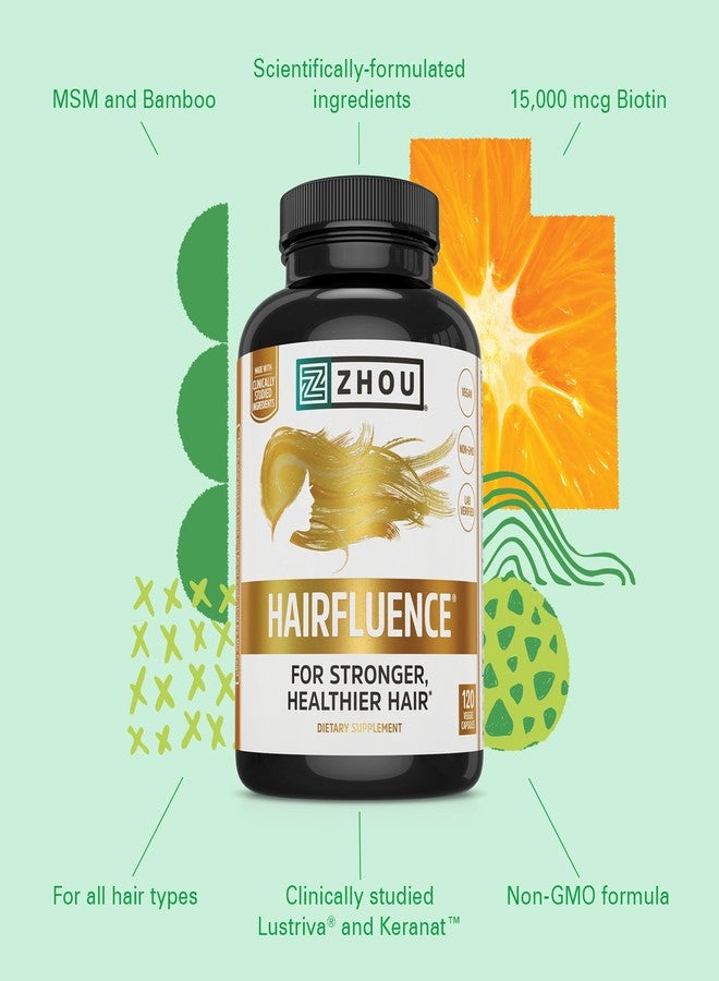 جو Zhou Hairfluence - مكمل البيوتين النباتي لنمو الشعر للرجال والنساء، يدعم شعرًا وأظافرًا أقوى وأكثر صحة، وبشرة متألقة مع Lustriva ومركب فيتامين ب - 120 كبسولة نباتية (عبوة واحدة) - Image 4