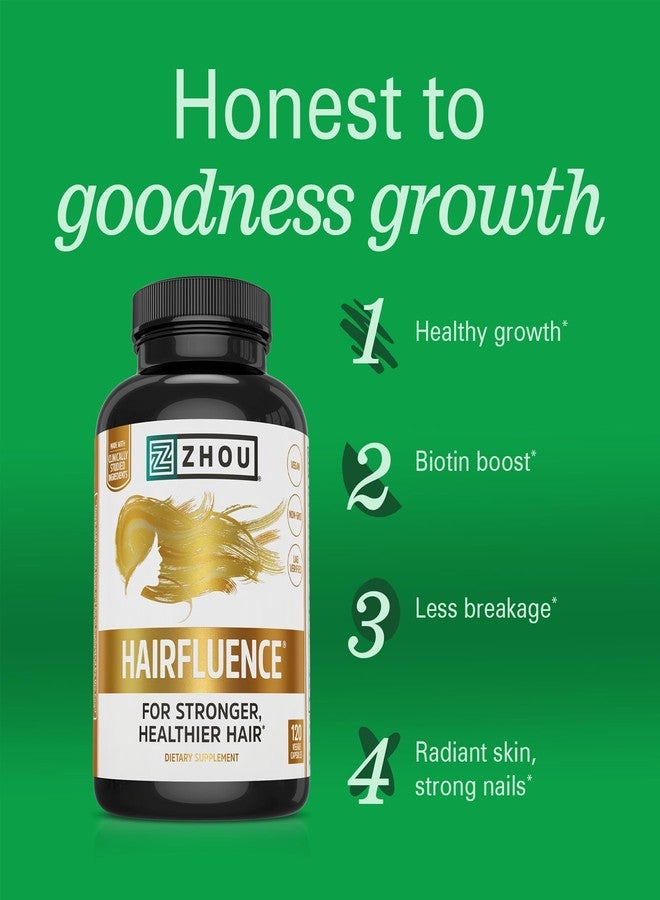جو Zhou Hairfluence - مكمل البيوتين النباتي لنمو الشعر للرجال والنساء، يدعم شعرًا وأظافرًا أقوى وأكثر صحة، وبشرة متألقة مع Lustriva ومركب فيتامين ب - 120 كبسولة نباتية (عبوة واحدة) - Image 3
