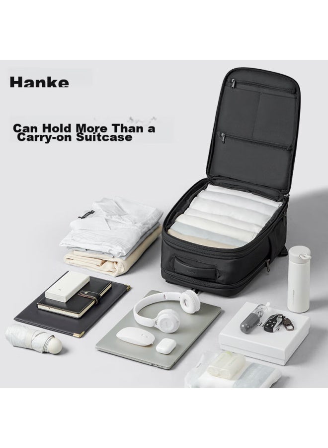 Hanke حقيبة كمبيوتر محمول قابلة للتوسيع، 24l 16 بوصة كلاسيكي أسود، للرجال والنساء، تنقلات سفر العمل، حقيبة مدرسية كبيرة السعة - Image 3