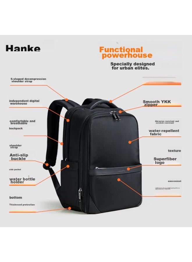 Hanke حقيبة كمبيوتر محمول قابلة للتوسيع، 24l 16 بوصة كلاسيكي أسود، للرجال والنساء، تنقلات سفر العمل، حقيبة مدرسية كبيرة السعة - Image 1