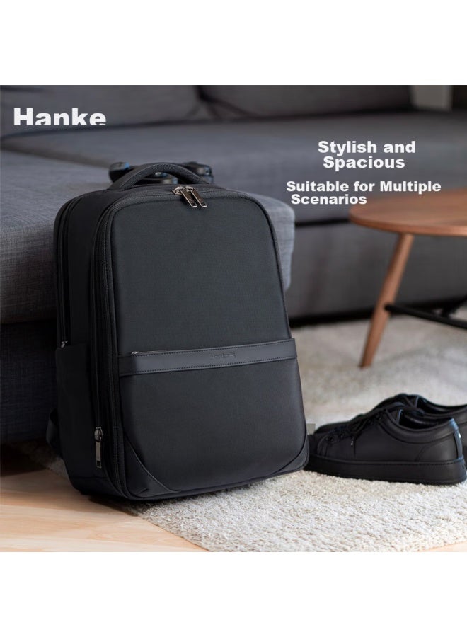 Hanke حقيبة كمبيوتر محمول قابلة للتوسيع، 24l 16 بوصة كلاسيكي أسود، للرجال والنساء، تنقلات سفر العمل، حقيبة مدرسية كبيرة السعة - Image 5