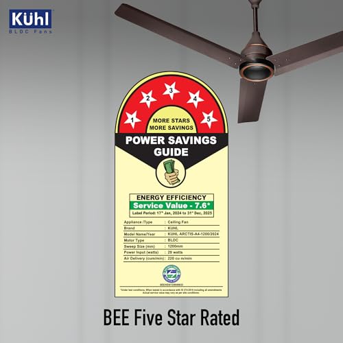 KUHL Arctis A4 1200 mm BLDC 65% Power Saving BLDC Ceiling Fan With Remote | BEE 5 Star Rated & ISI Marked | High Air Flow | 5 Year Warranty on Motor | Espresso Dual - Image 5