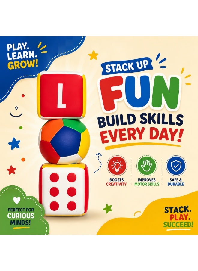 Soft Foam Toy Set for Kids – Colorful Learning Blocks with Alphabet Cube, Dice Block & Soft Soccer Ball – Safe Toddler Play Toys, Educational Stacking & Sensory Toys for Babies and Children - Image 1