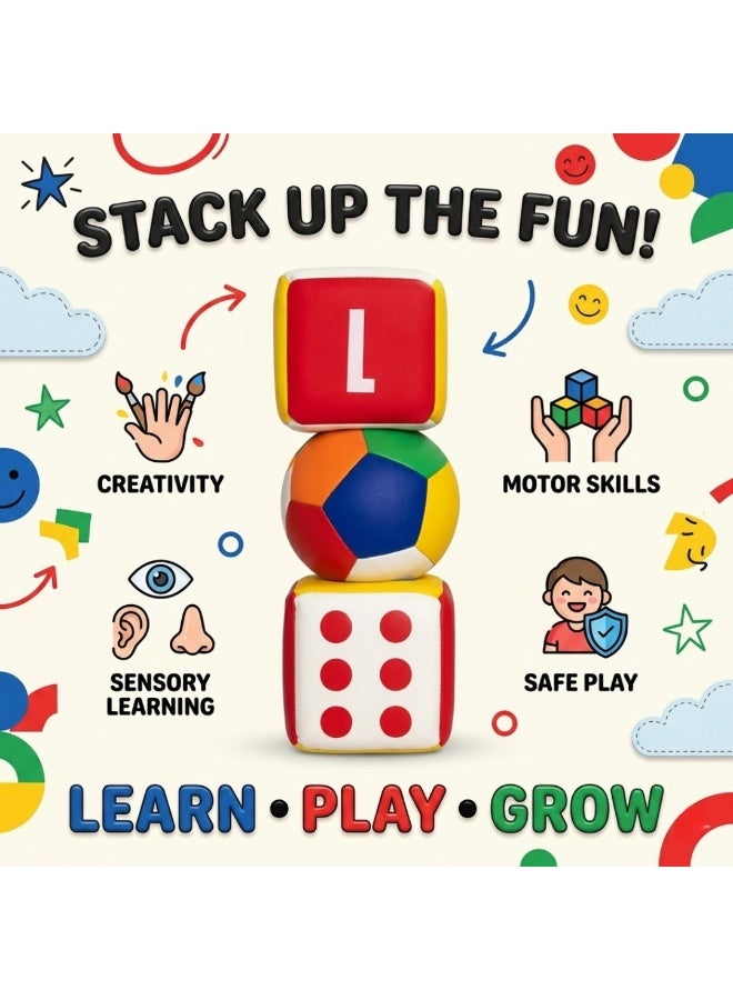Soft Foam Toy Set for Kids – Colorful Learning Blocks with Alphabet Cube, Dice Block & Soft Soccer Ball – Safe Toddler Play Toys, Educational Stacking & Sensory Toys for Babies and Children - Image 2