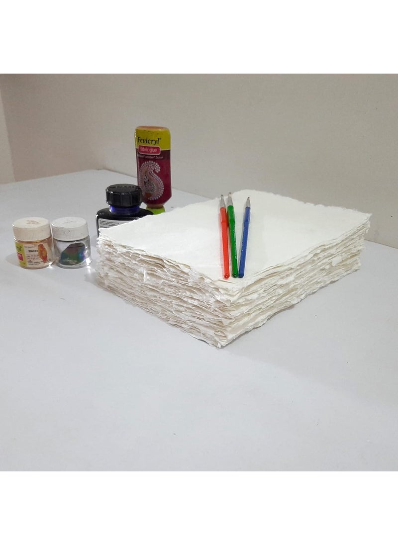 Deckle Papers Deckle Papers Multipurpose A3 Handmade Cotton PaperDrawing Paper Calligraphy DIYProject Scrapbooking Gift Wrap Art and Craft Origami Size117x165 Pack of20 Cream  - Image 3