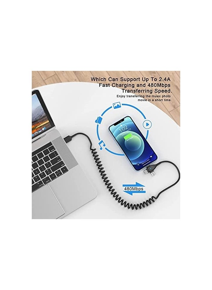 erorex - 3 in 1 Coiled Lightning Cable for Car, Coil for iPhone Charger Cable, USB Cable Fast Charger for Lightning/Type-C/Micro USB for iPhone iOS Android Tablets PC - Image 1