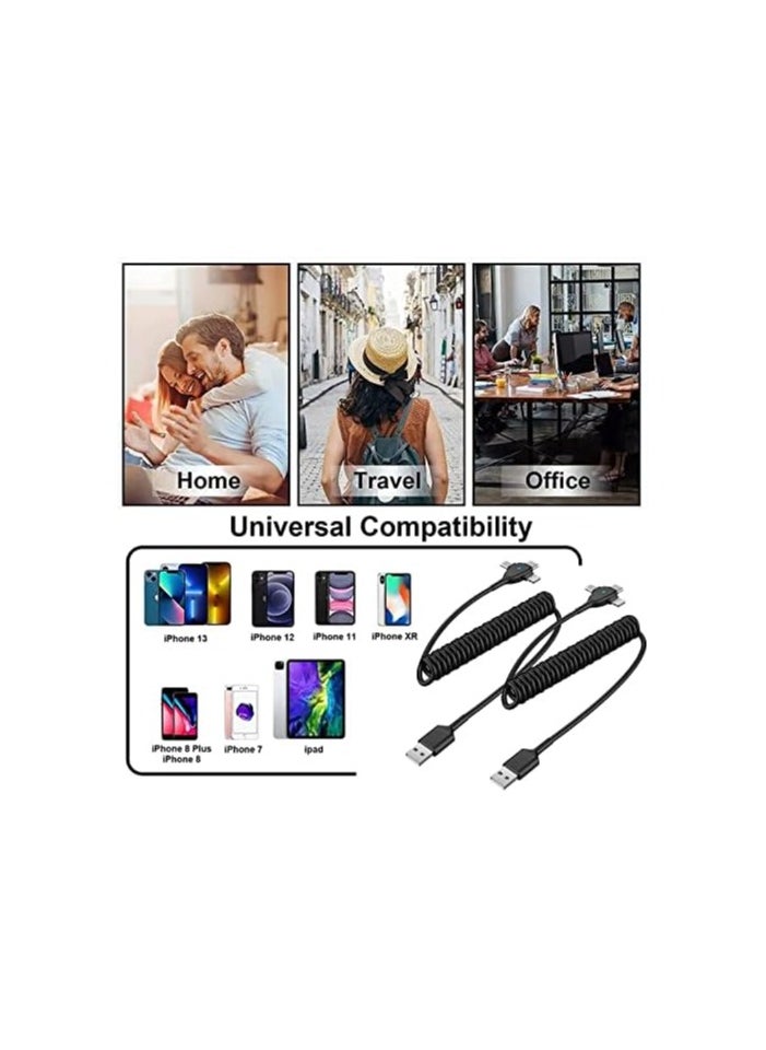 erorex - 3 in 1 Coiled Lightning Cable for Car, Coil for iPhone Charger Cable, USB Cable Fast Charger for Lightning/Type-C/Micro USB for iPhone iOS Android Tablets PC - Image 1