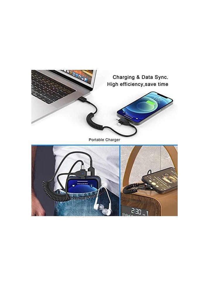 erorex - 3 in 1 Coiled Lightning Cable for Car, Coil for iPhone Charger Cable, USB Cable Fast Charger for Lightning/Type-C/Micro USB for iPhone iOS Android Tablets PC - Image 1