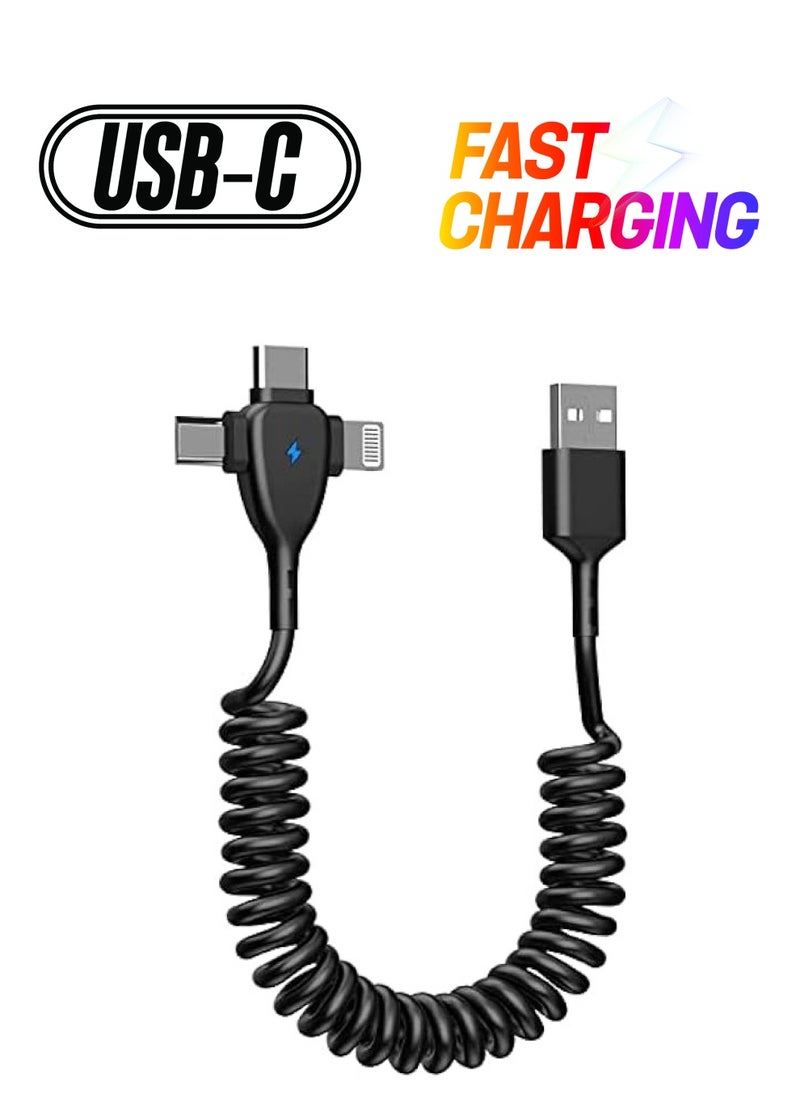erorex - 3 in 1 Coiled Lightning Cable for Car, Coil for iPhone Charger Cable, USB Cable Fast Charger for Lightning/Type-C/Micro USB for iPhone iOS Android Tablets PC - Image 1
