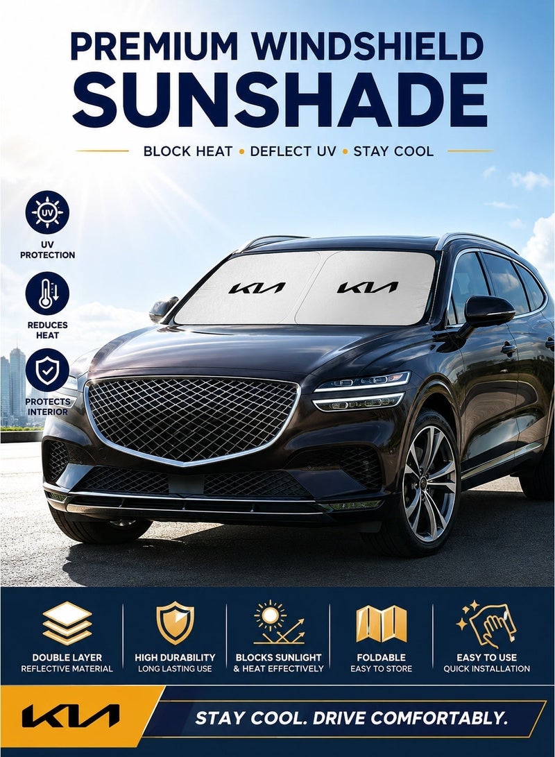 KIA Car Windshield Sun Shade Foldable Front Windshield Sunshade UV Reflective Heat Insulation Sun Protector Foldable Car Window Sun Visor Cover Interior Temperature Reduction Anti Glare Reusable Double Layer Auto Sun Block Shade for KIA Vehicles - Image 4