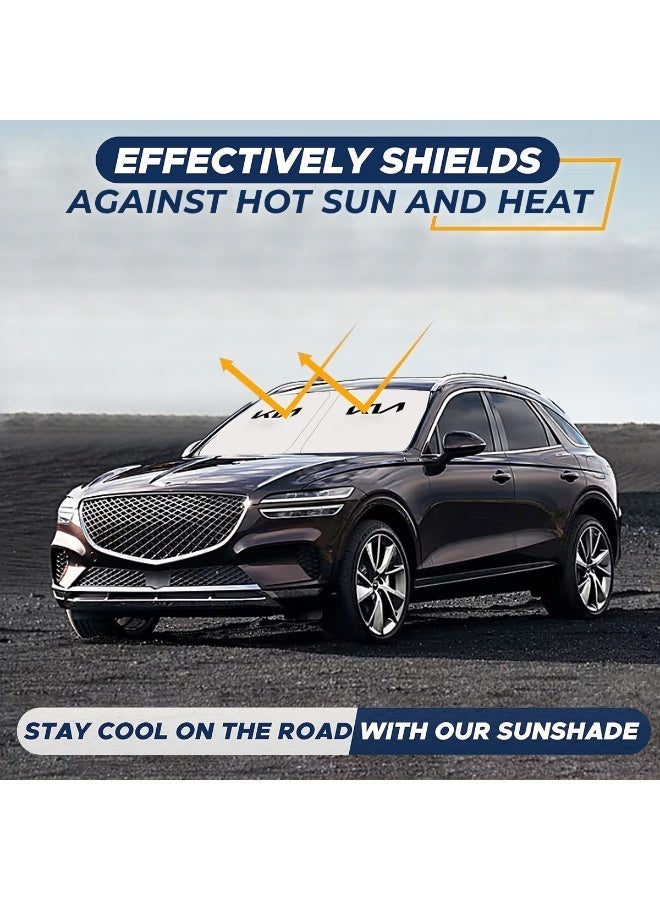KIA Car Windshield Sun Shade Foldable Front Windshield Sunshade UV Reflective Heat Insulation Sun Protector Foldable Car Window Sun Visor Cover Interior Temperature Reduction Anti Glare Reusable Double Layer Auto Sun Block Shade for KIA Vehicles - Image 3