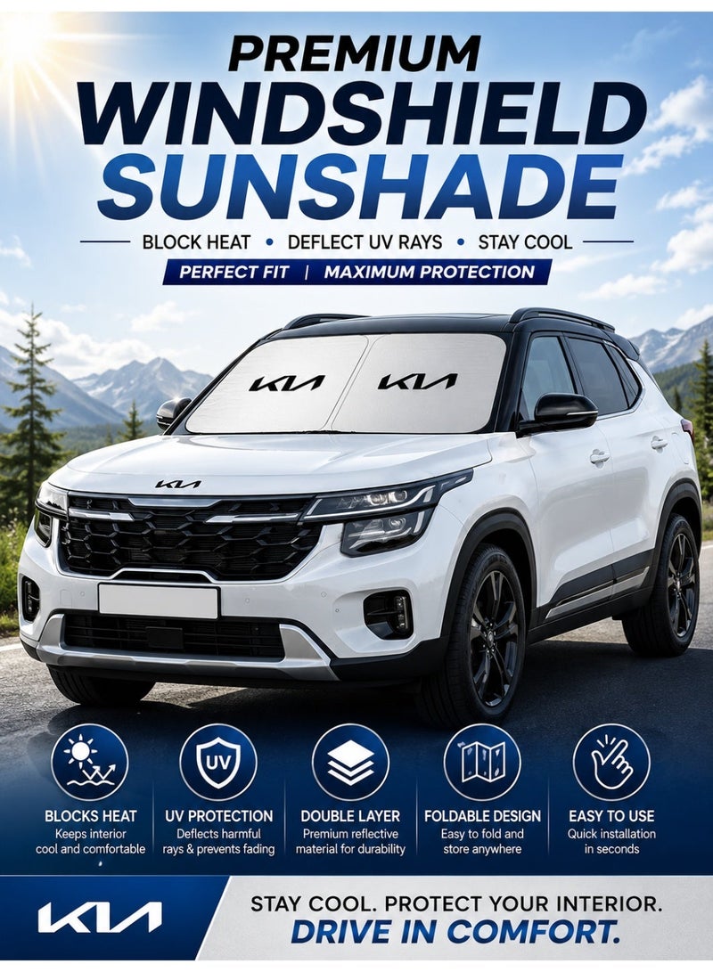 KIA Car Windshield Sun Shade Foldable Front Windshield Sunshade UV Reflective Heat Insulation Sun Protector Foldable Car Window Sun Visor Cover Interior Temperature Reduction Anti Glare Reusable Double Layer Auto Sun Block Shade for KIA Vehicles - Image 2